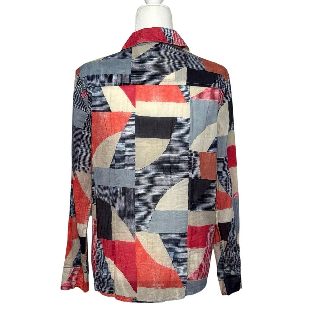 Nic + Zoe Geometric Print Cotton Button Up Shirt Women's M Patriotic Lightweight - Picture 3 of 13